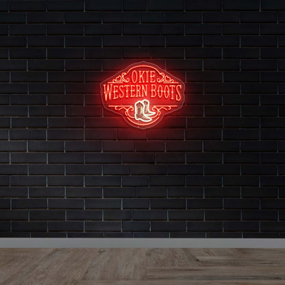 Okie Western Boots - Premium Neon Artwork