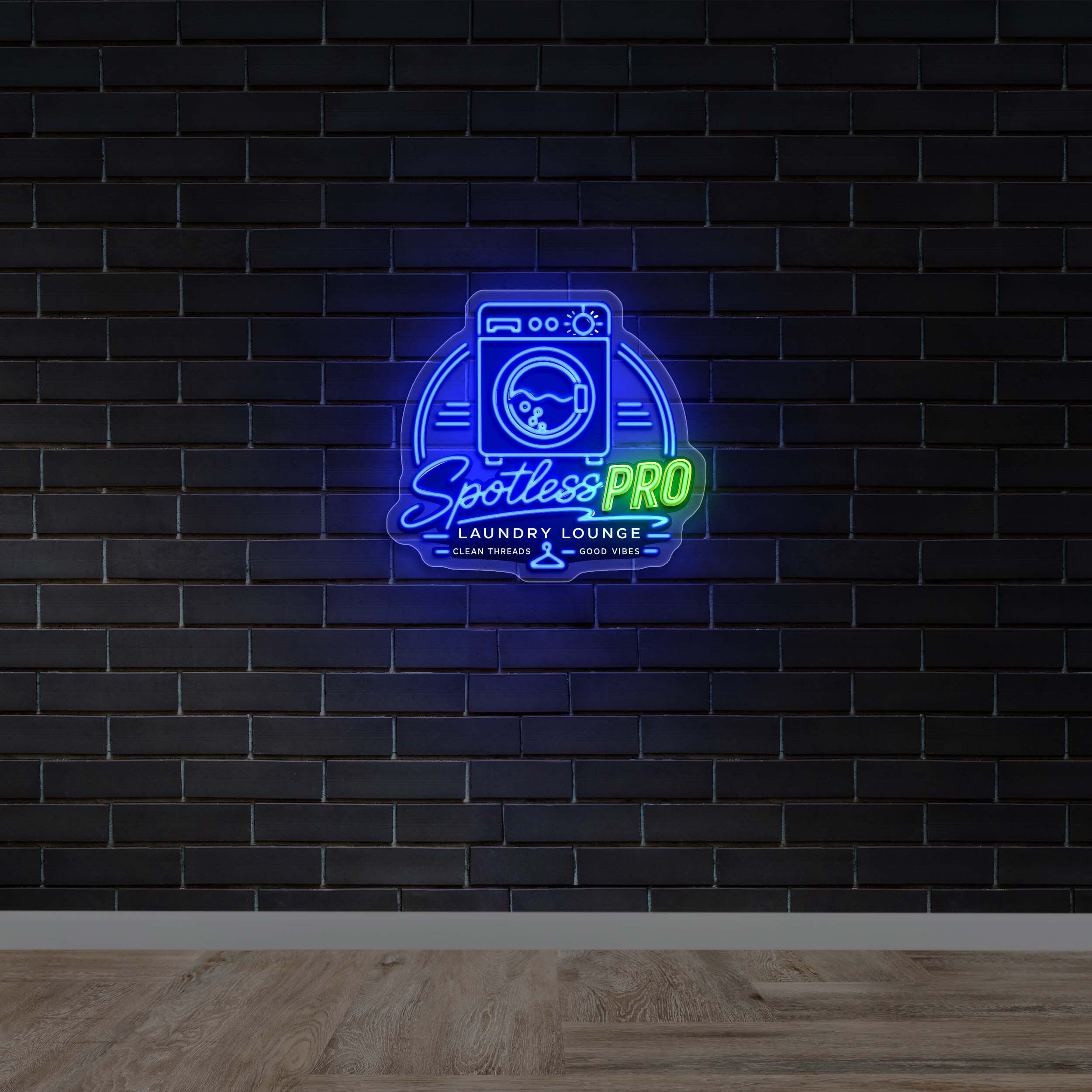 Spotless Pro Laundry Lounge Badge - Premium Neon Artwork