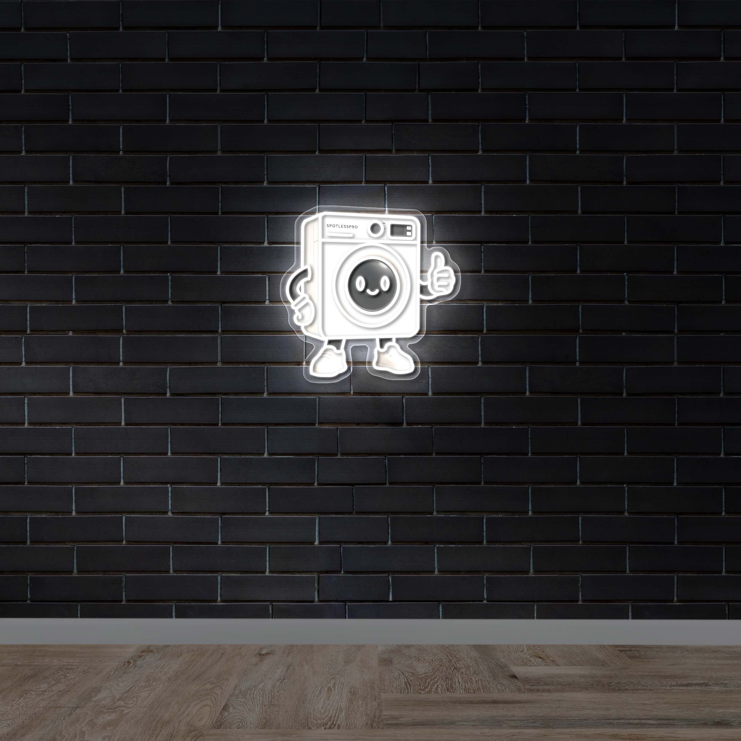 Spotless Pro Washing Machine Mascot - Premium Neon Artwork