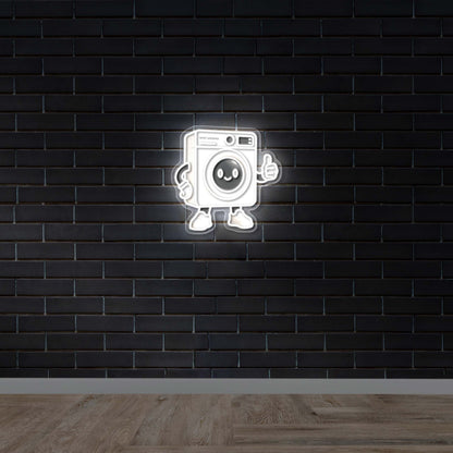 Spotless Pro Washing Machine Mascot - Premium Neon Artwork