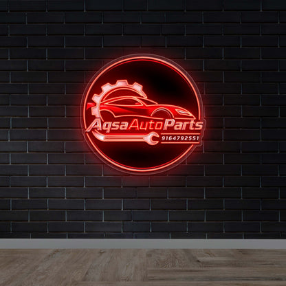 Aqsa Auto Parts - Premium Neon Artwork