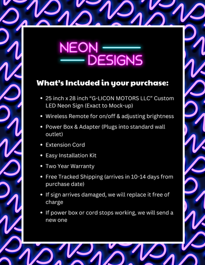 G-LICON MOTORS LLC - Premium Neon Artwork