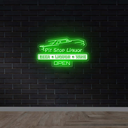 Pit Stop Liquor Open - Premium Neon Artwork