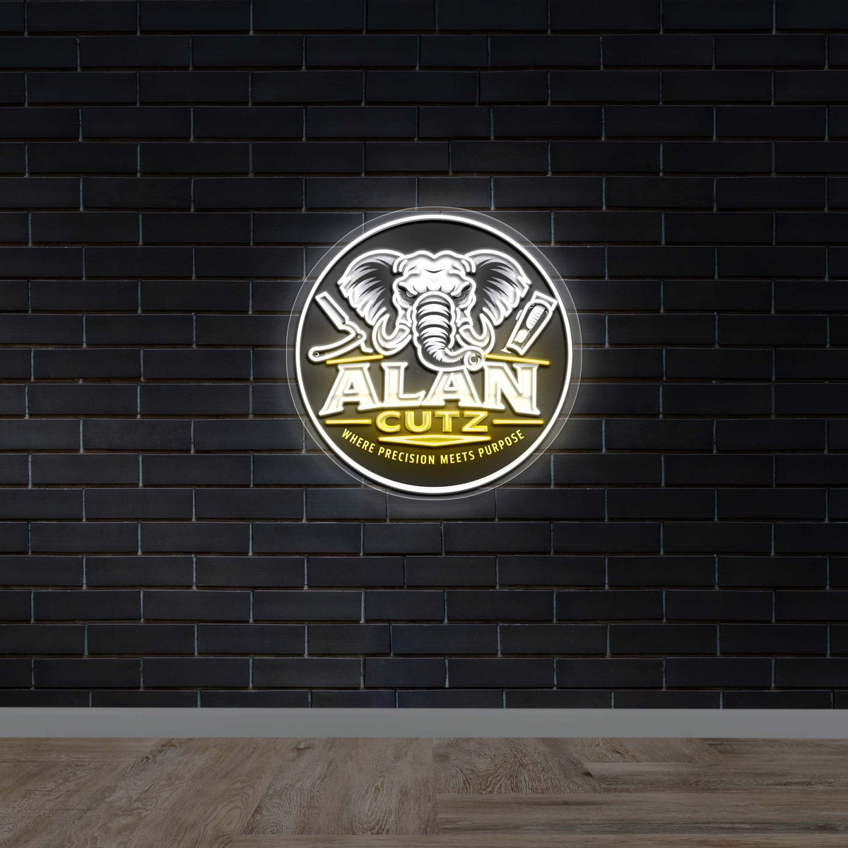 ALAN CUTZ Barbershop Logo - Premium Neon Artwork