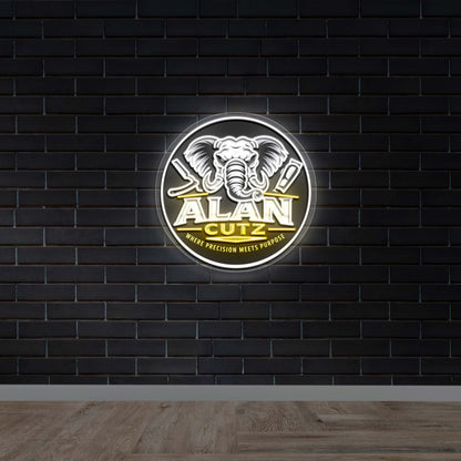ALAN CUTZ Barbershop Logo - Premium Neon Artwork