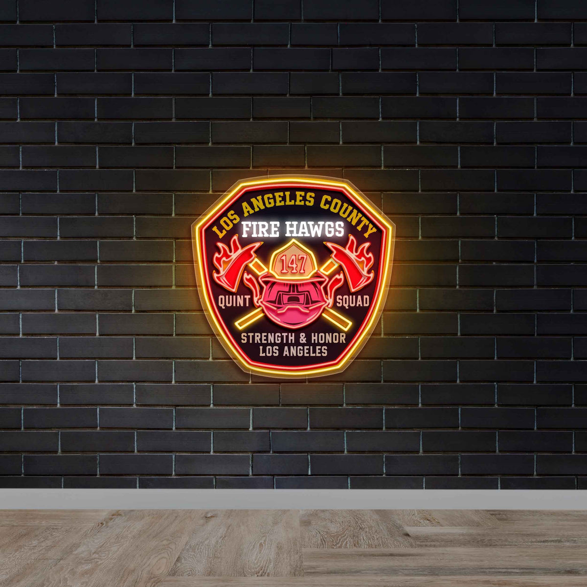 Los Angeles County Fire Hawgs Quint Squad 147 - Premium Neon Artwork