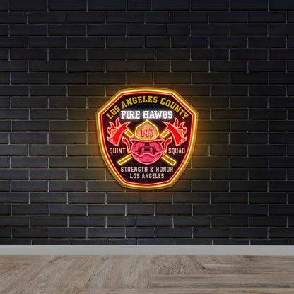 Los Angeles County Fire Hawgs Quint Squad 147 - Premium Neon Artwork
