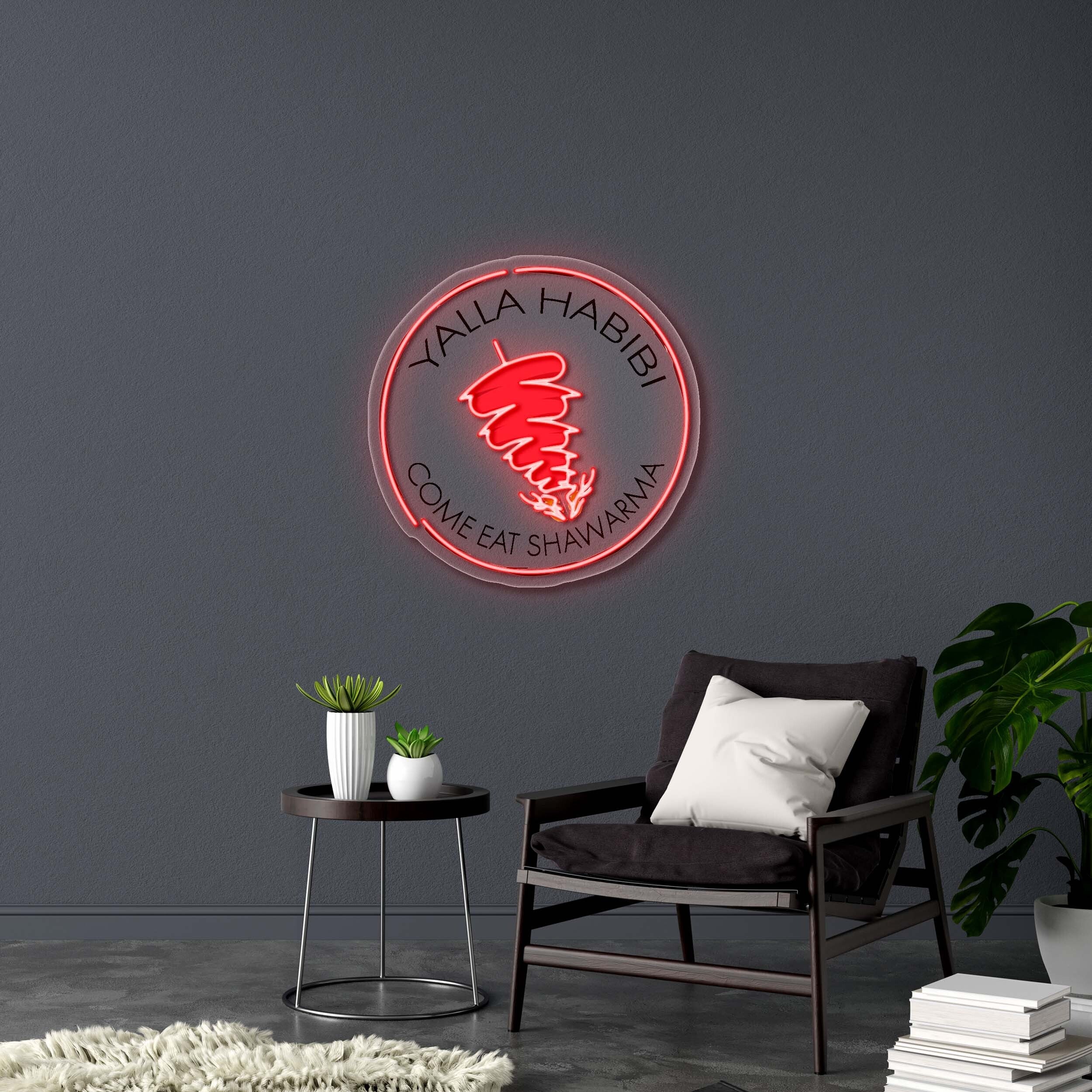 Yalla Habibi Come Eat Shawarma - Premium Neon Artwork