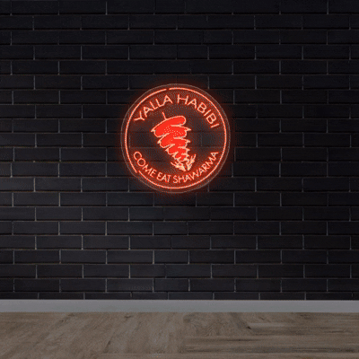 Yalla Habibi Come Eat Shawarma - Premium Neon Artwork