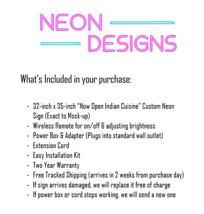 Now Open Indian Cuisine - Premium Neon Artwork
