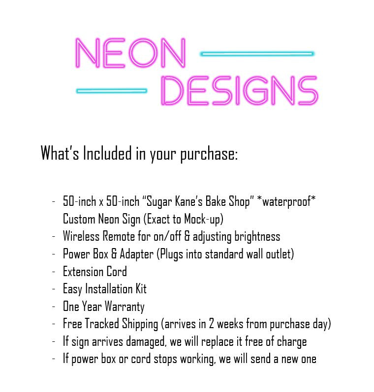 Sugar Kane's Bake Shop - Premium Neon Artwork
