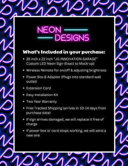 JG INNOVATION GARAGE - Premium Neon Artwork