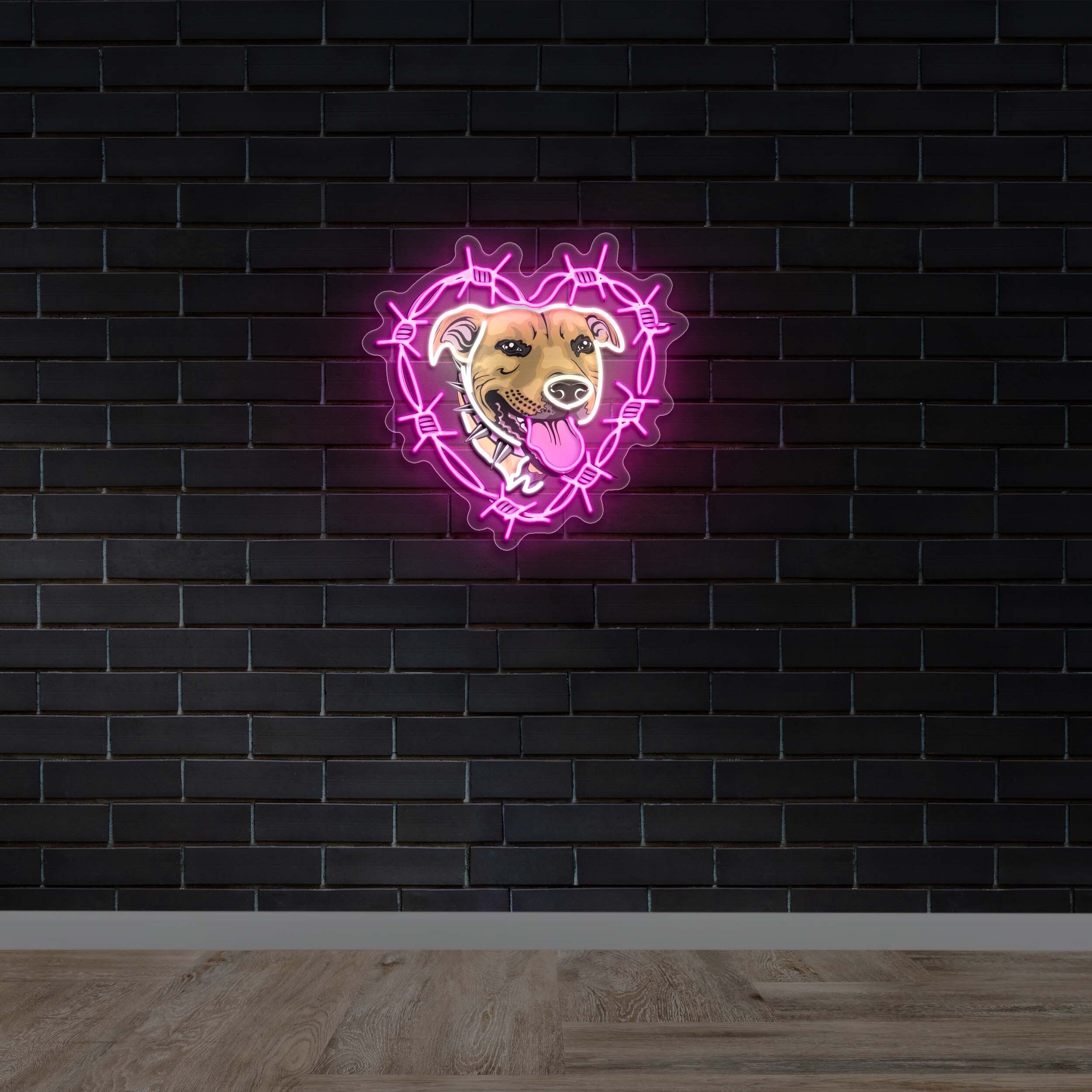 Barbed Wire Heart Dog - Premium Neon Artwork