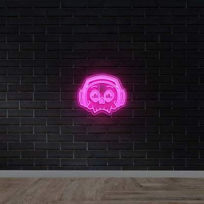 Skull with Headphones - Premium Neon Artwork