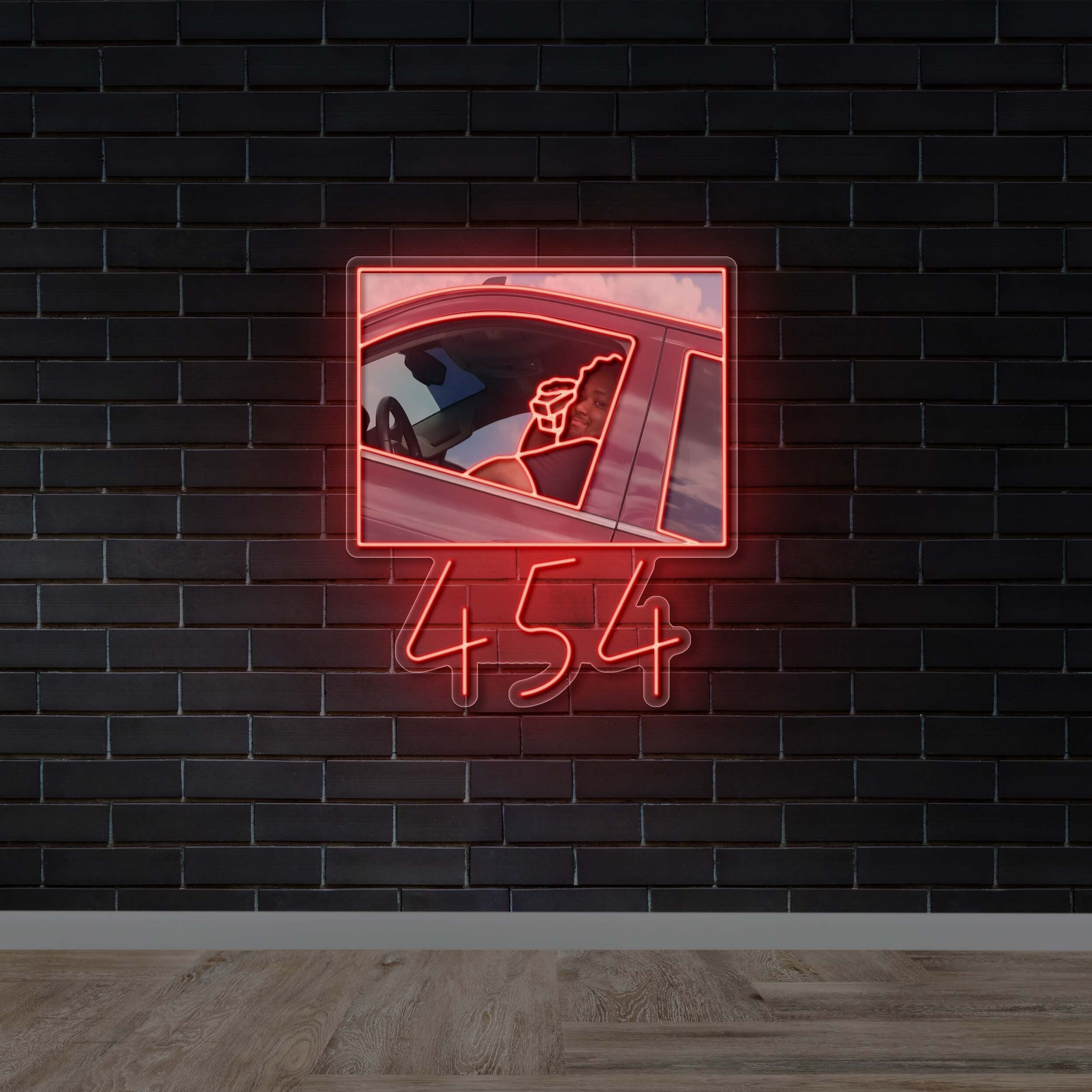 454 with Car Window Money Stack - Premium Neon Artwork