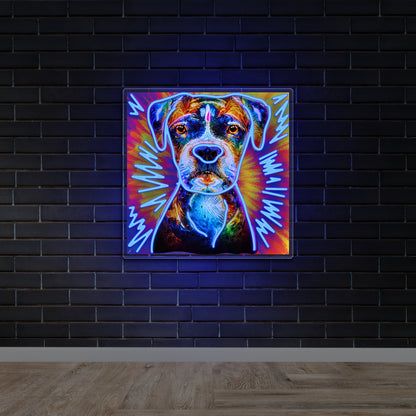 Colorful Dog Portrait Outline (with background) - Premium Neon Artwork