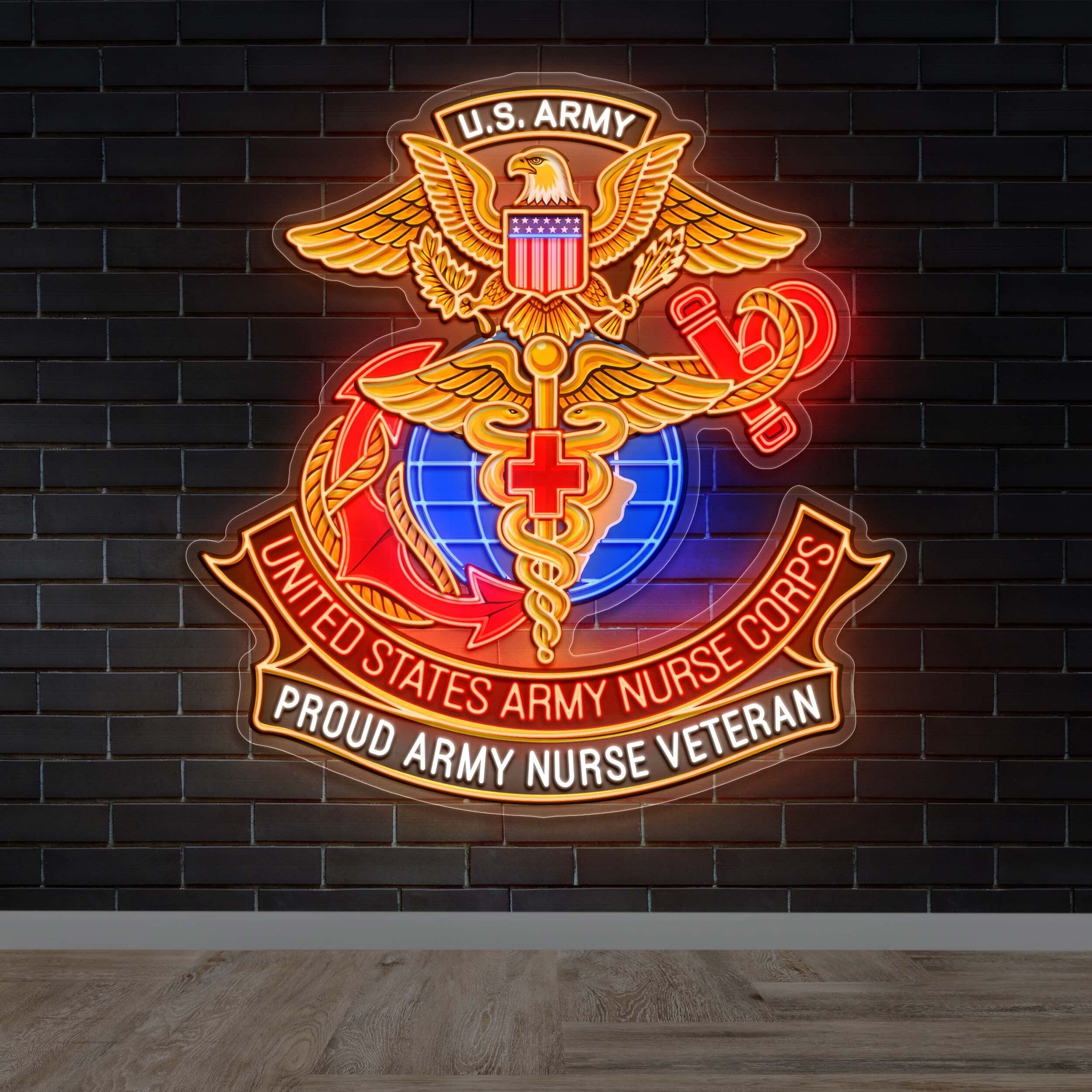 United States Army Nurse Corps - Proud Army Nurse Veteran - Premium Neon Artwork