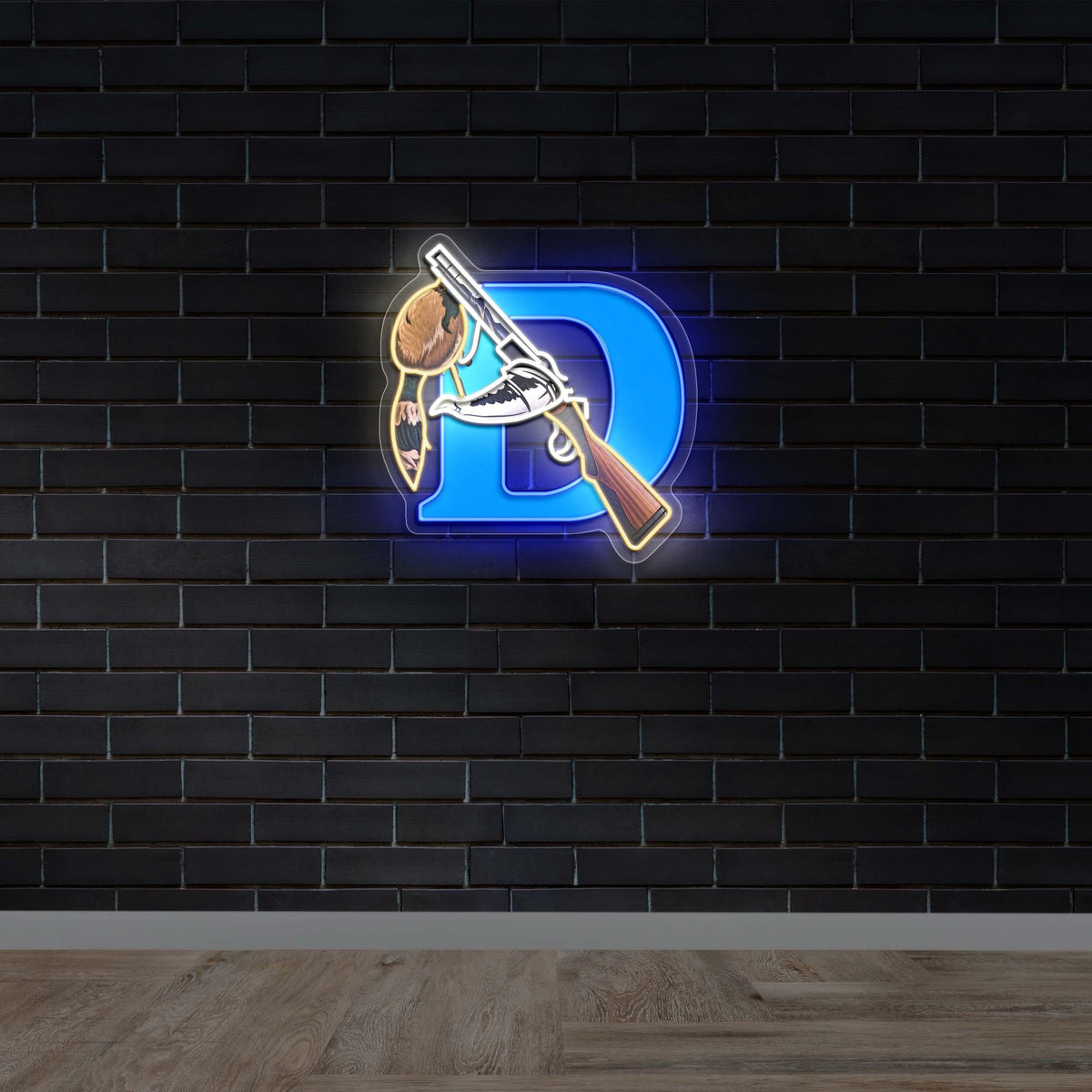 Duck Hunting with Rifle - Premium Neon Artwork
