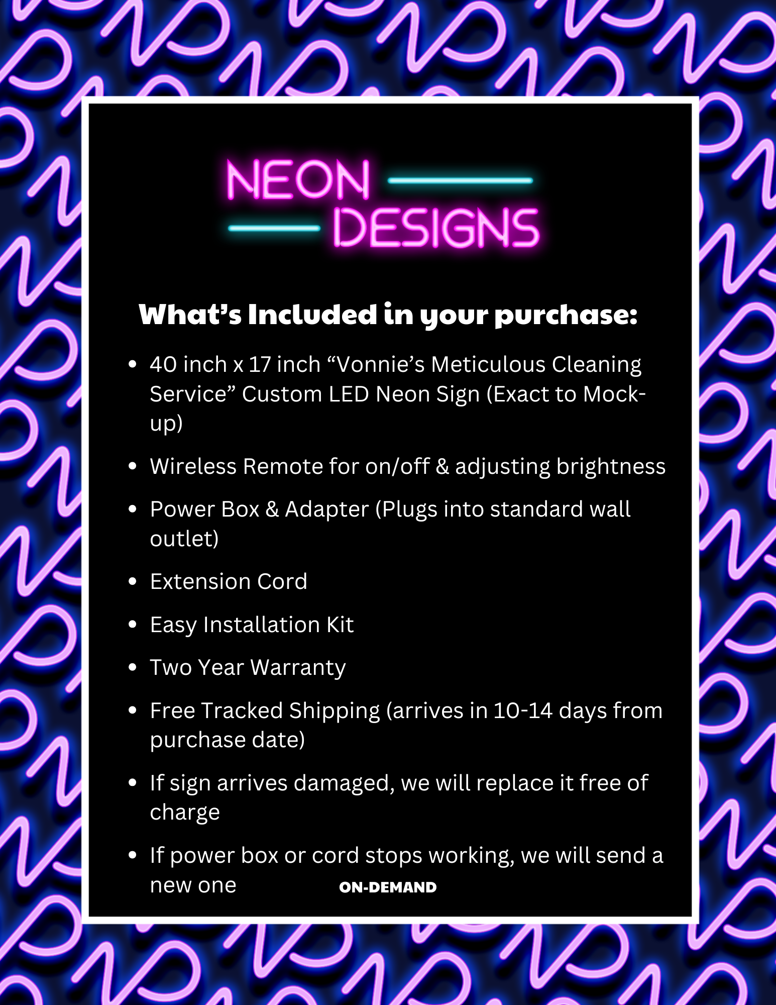 Vonnie’s Meticulous Cleaning Service - Premium Neon Artwork