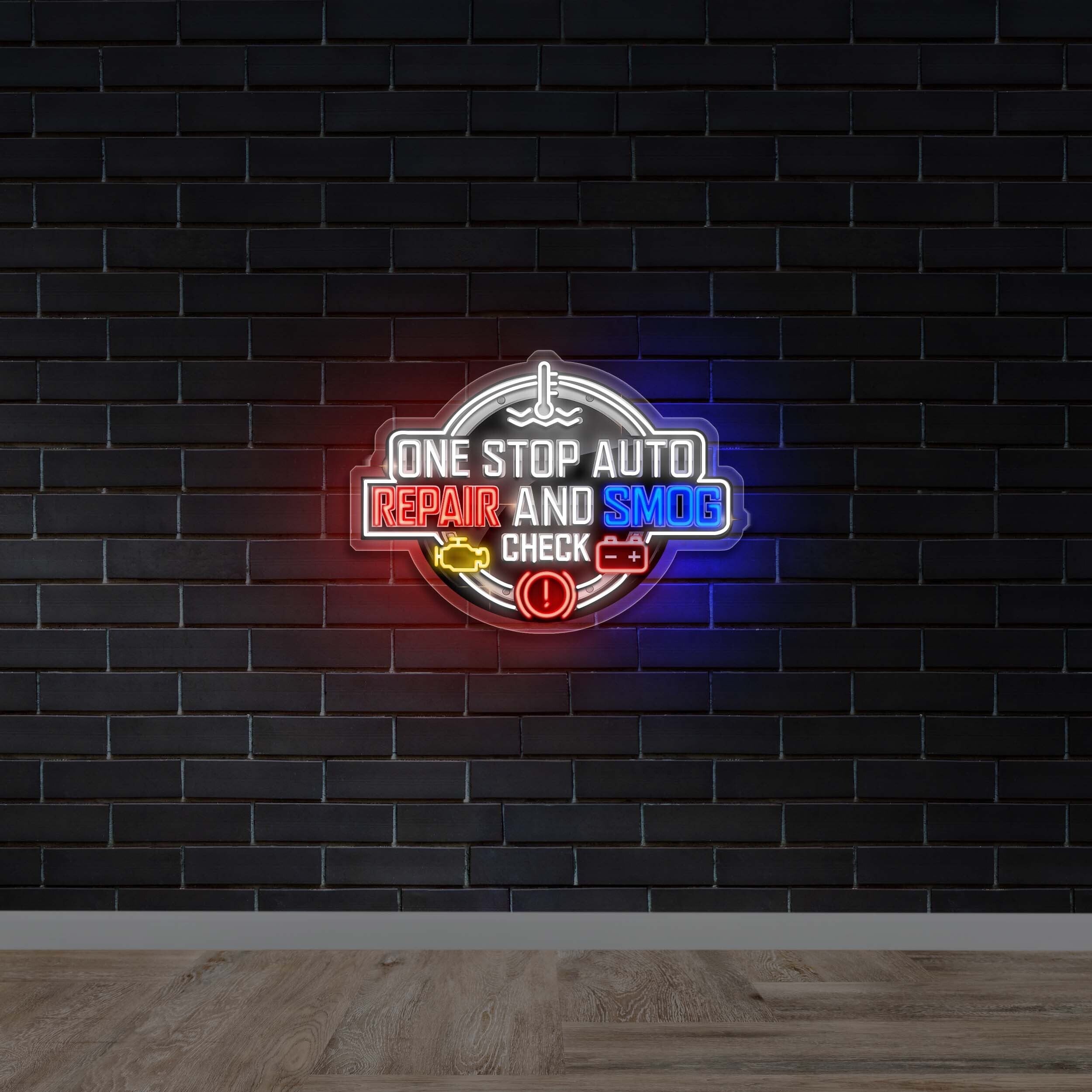 One Stop Auto Repair And Smog Check - Premium Neon Artwork