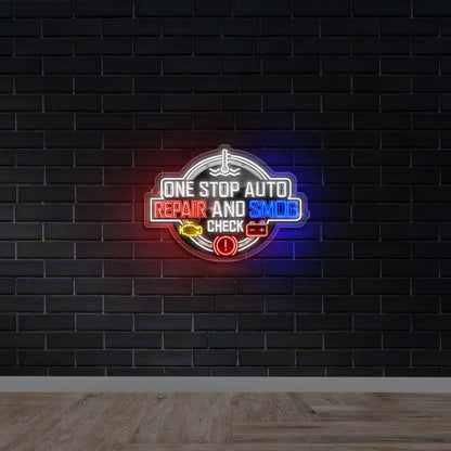 One Stop Auto Repair And Smog Check - Premium Neon Artwork