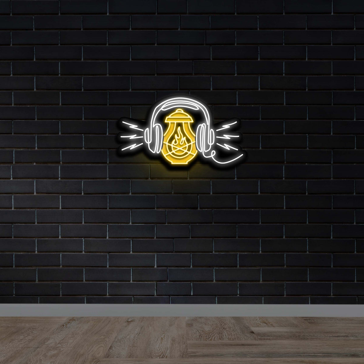 LANTERN AND HEADPHONES - Premium Neon Artwork