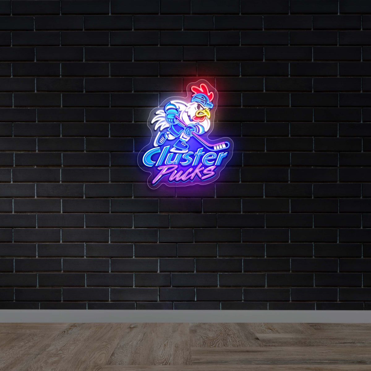 Cluster Pucks Hockey Logo - Premium Neon Artwork