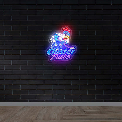 Cluster Pucks Hockey Logo - Premium Neon Artwork