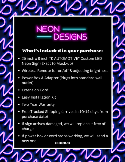 K AUTOMOTIVE - Premium Neon Artwork