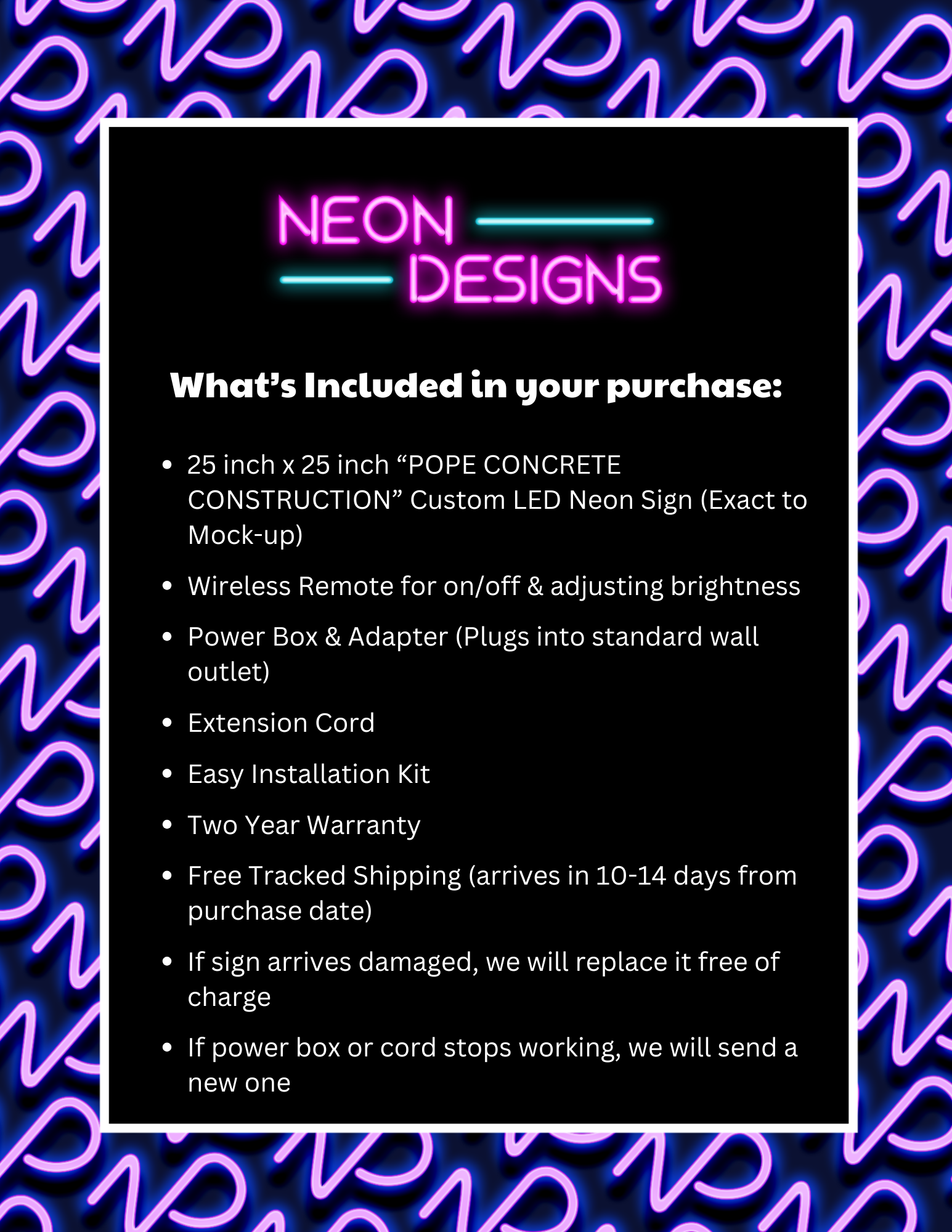 POPE CONCRETE CONSTRUCTION - Premium Neon Artwork