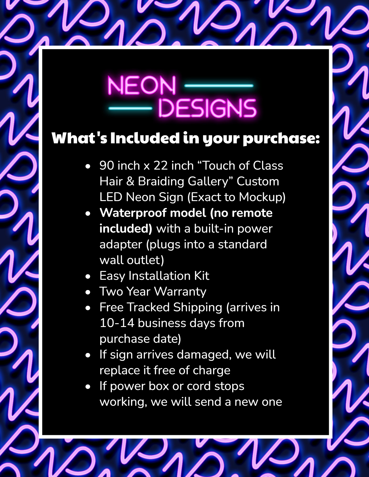 Touch of Class Hair & Braiding Gallery - Premium Neon Artwork