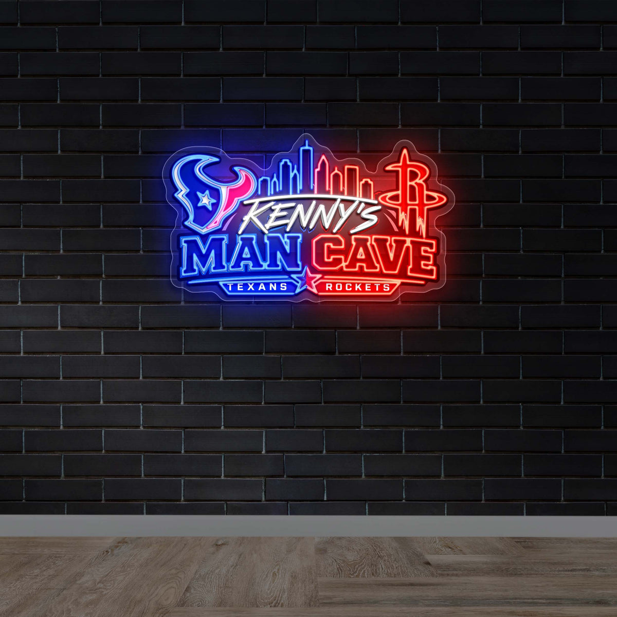 Kenny's Man Cave Texans Rockets - Premium Neon Artwork