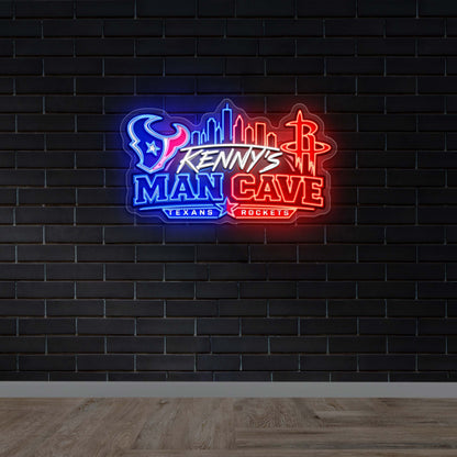 Kenny's Man Cave Texans Rockets - Premium Neon Artwork