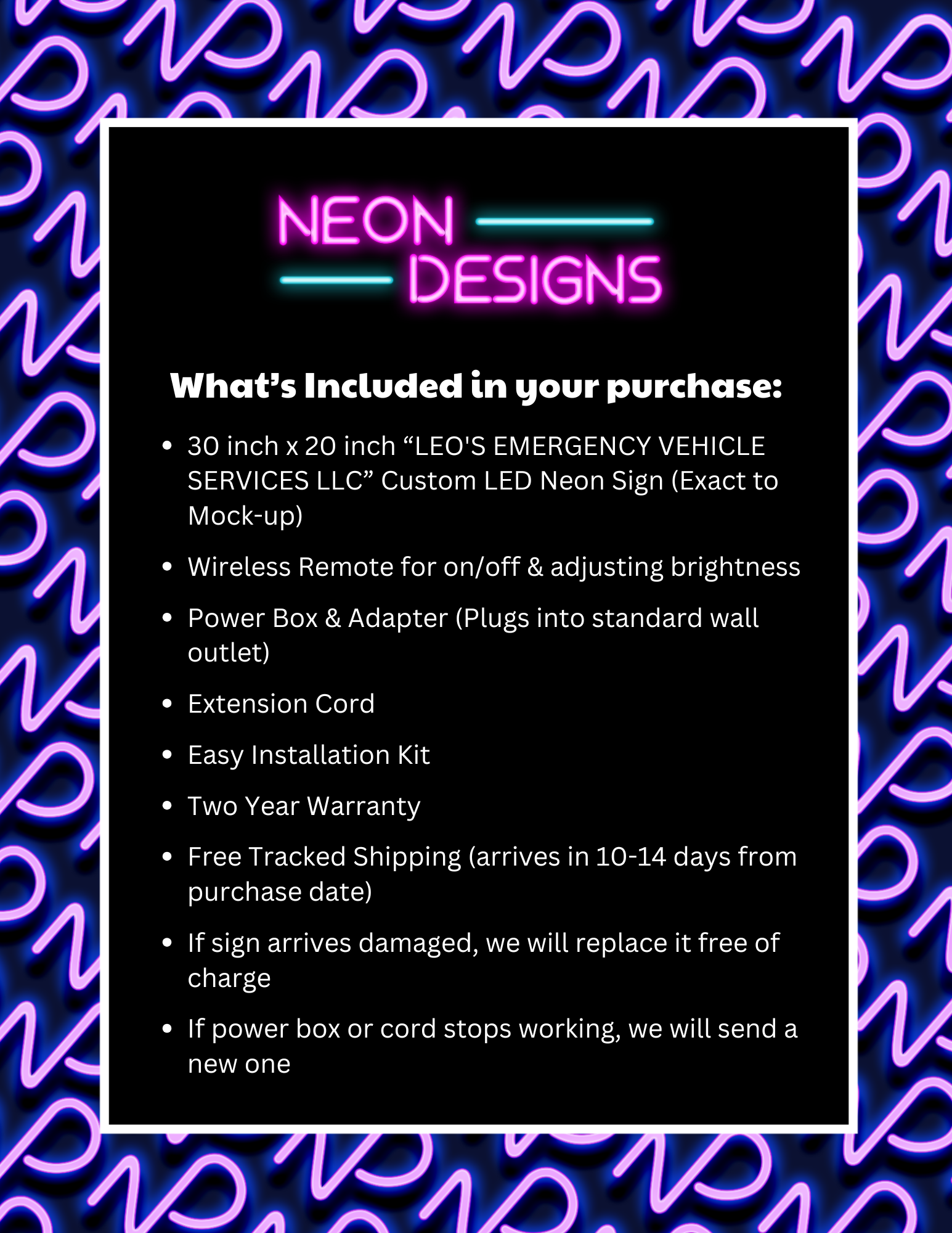 LEO'S EMERGENCY VEHICLE SERVICES LLC - Premium Neon Artwork