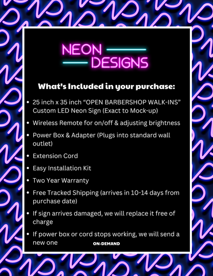 OPEN BARBERSHOP WALK-INS - Premium Neon Artwork