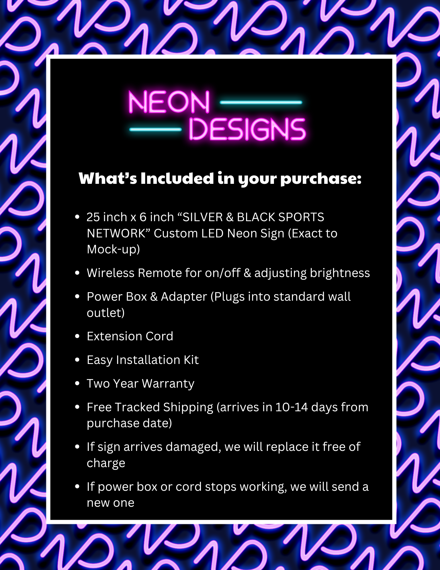 SILVER & BLACK SPORTS NETWORK - Premium Neon Artwork