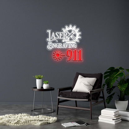 Laser Engraving 911 Logo - Premium Neon Artwork