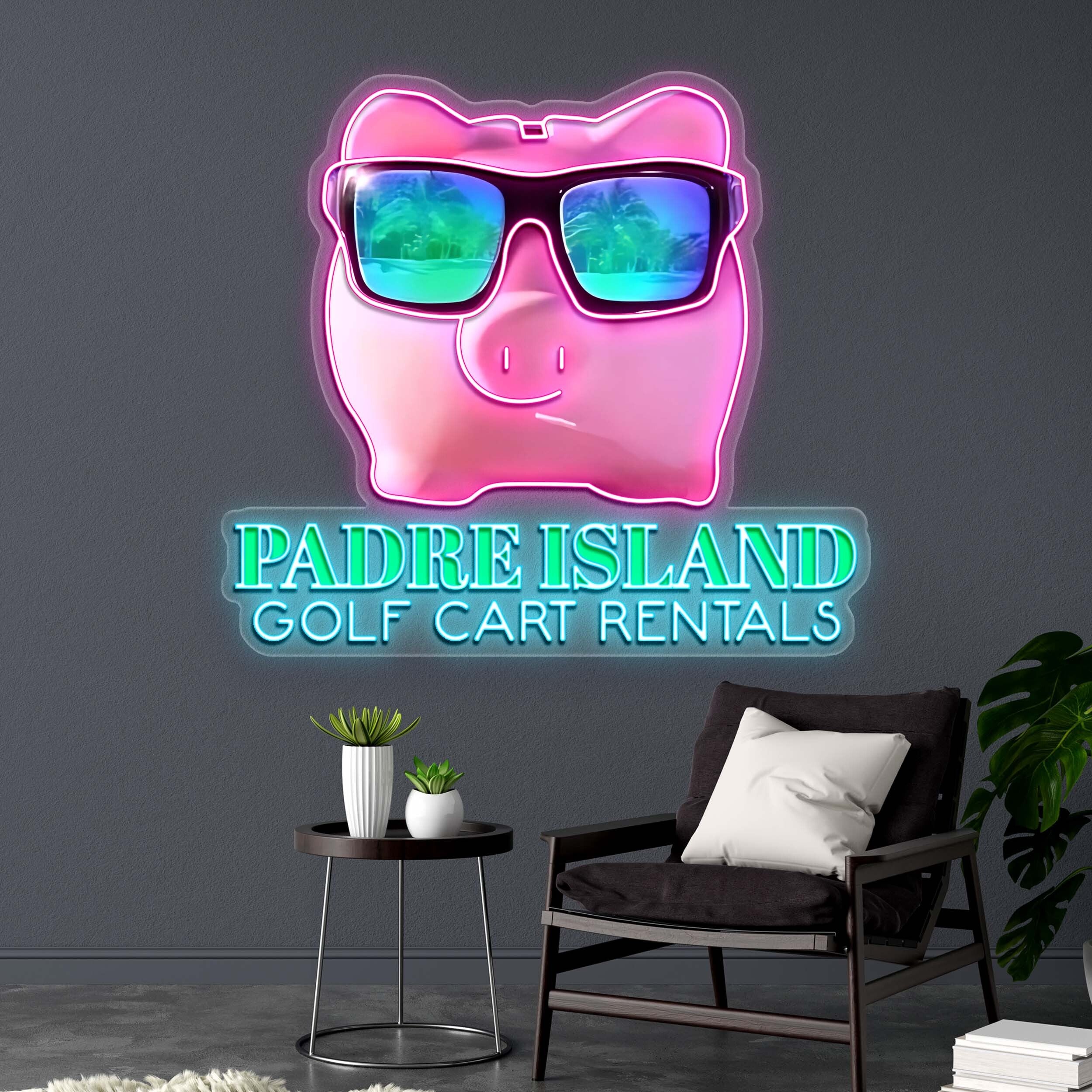 PADRE ISLAND Golf Cart Rentals - Premium Neon Artwork
