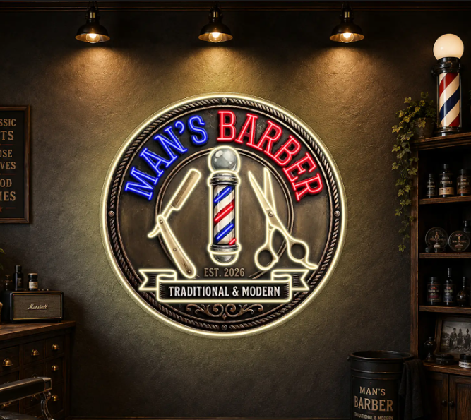 MAN'S BARBER - Premium Neon Artwork