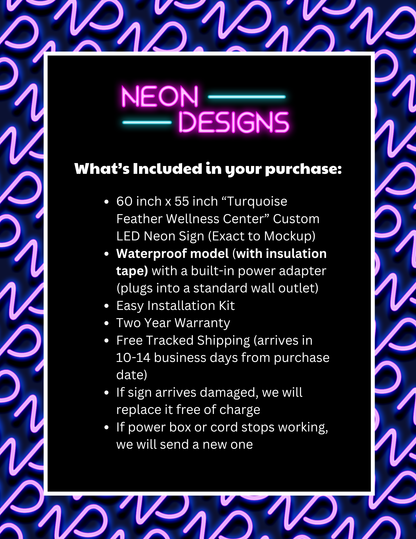 Turquoise Feather Wellness Center - Premium Neon Artwork