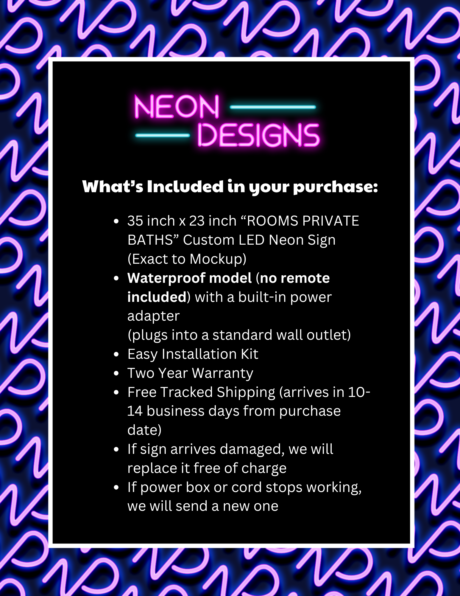 ROOMS PRIVATE BATHS - Premium Neon Artwork