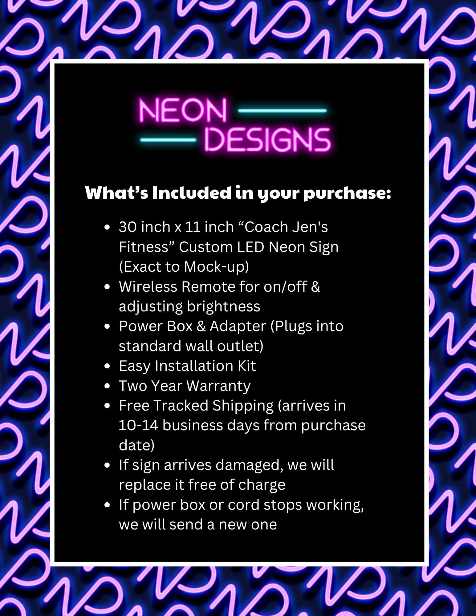 Coach Jen's Fitness | Text only - Premium Neon Artwork