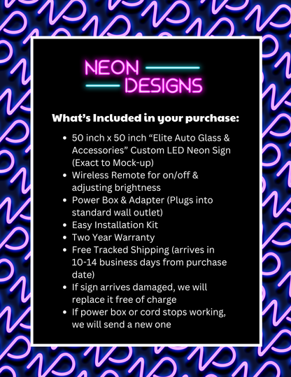 Elite Auto Glass & Accessories - Premium Neon Artwork