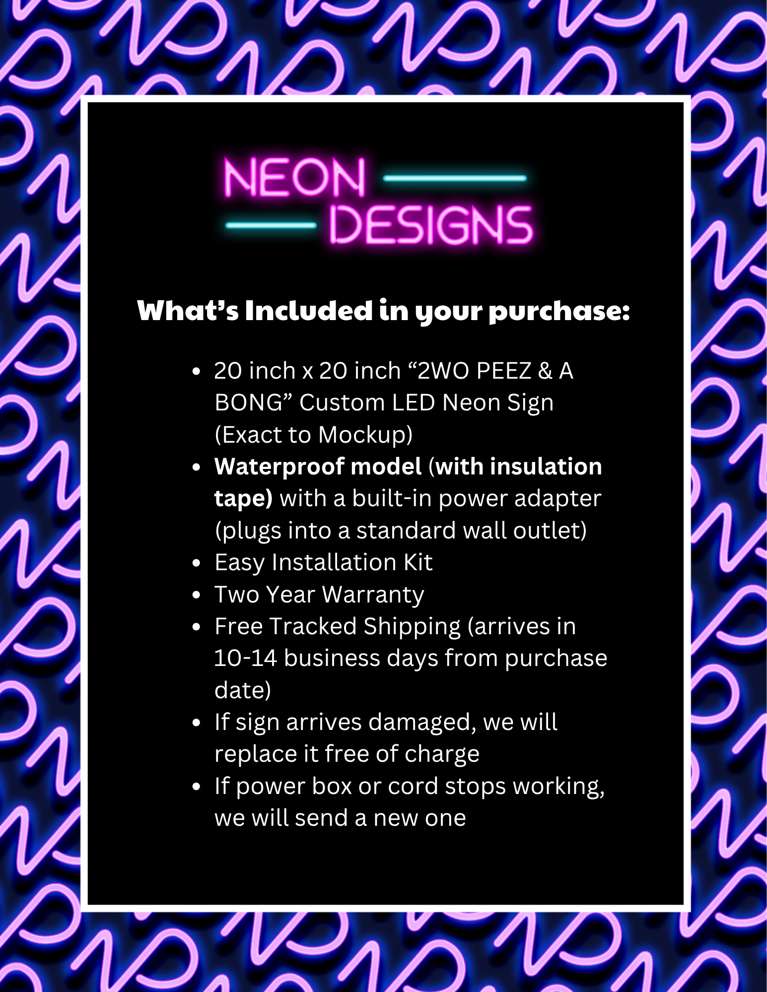 2WO PEEZ & A BONG - Premium Neon Artwork