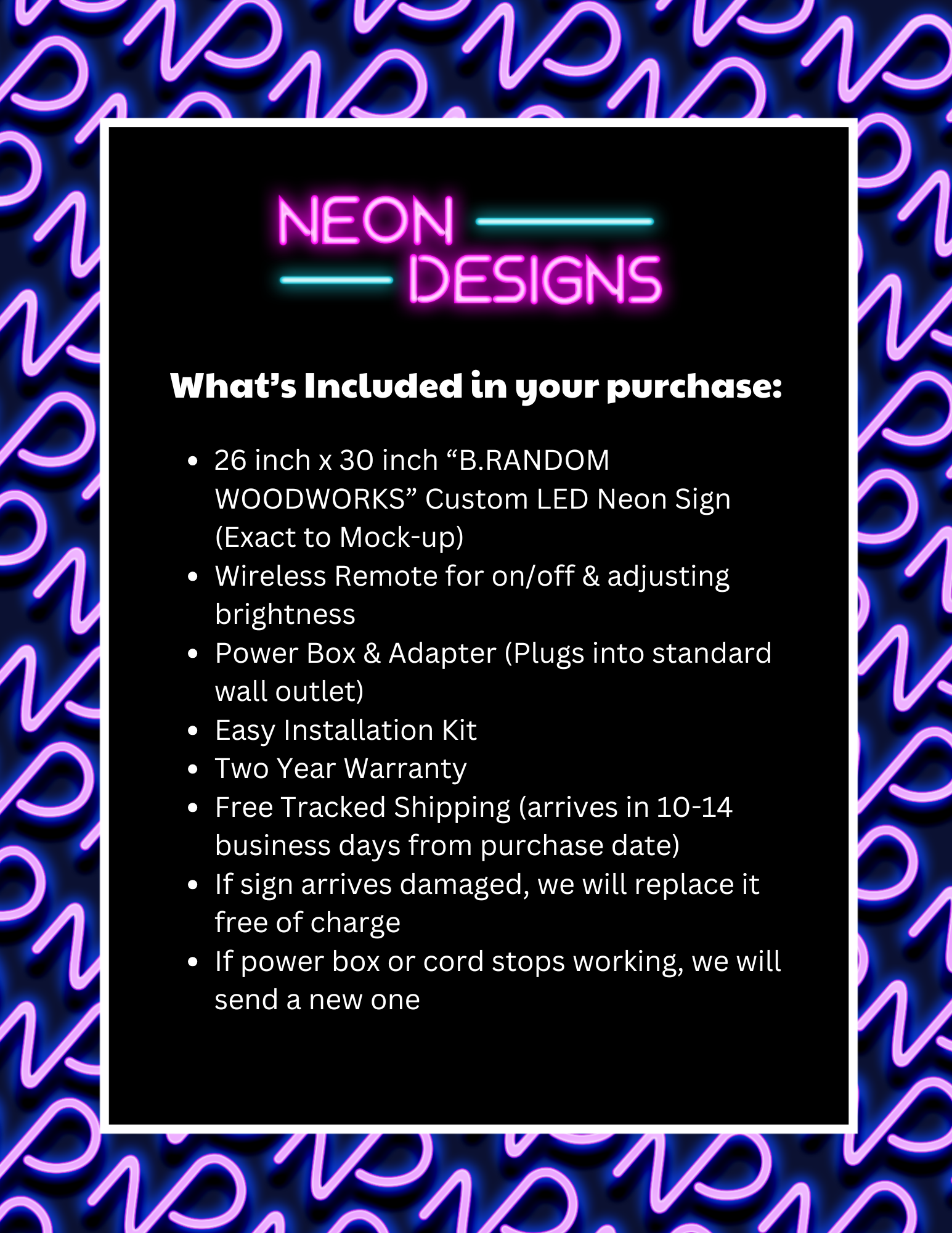B.RANDOM WOODWORKS - Premium Neon Artwork