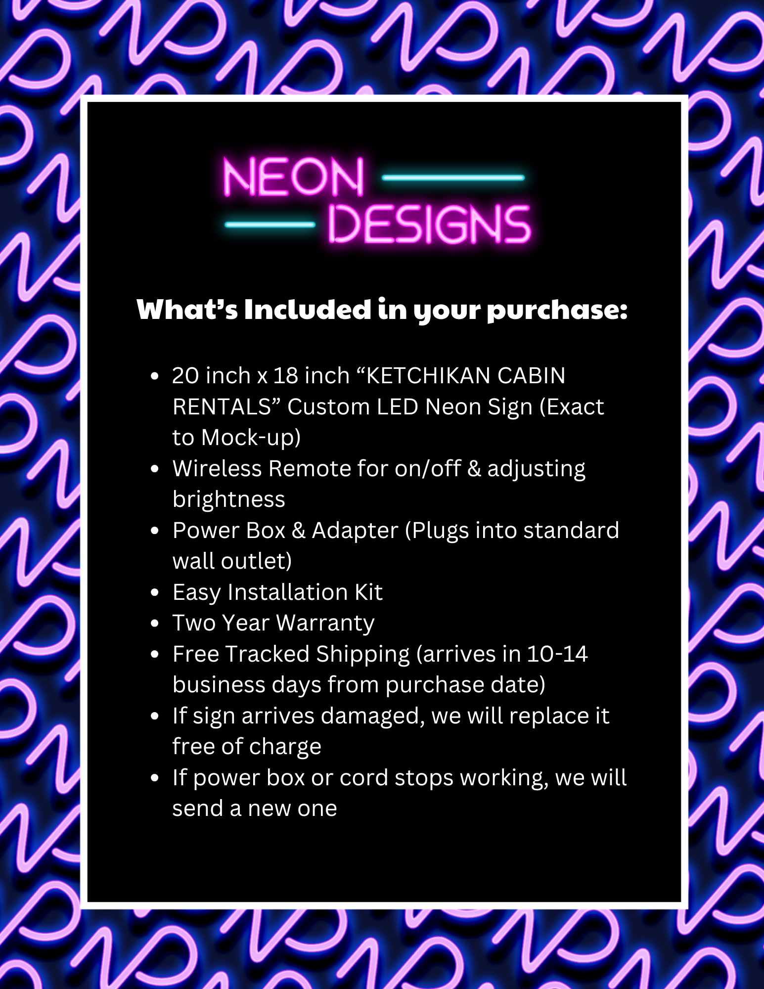 KETCHIKAN CABIN RENTALS - Premium Neon Artwork