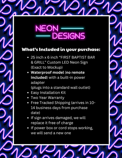 FIRST BAPTIST BAR & GRILL - Premium Neon Artwork