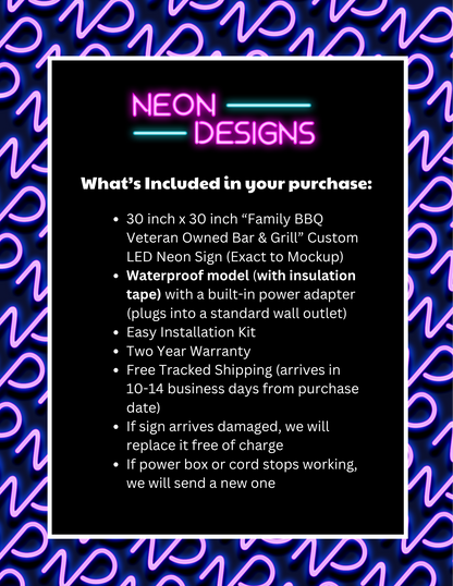 Family BBQ Veteran Owned - Premium Neon Artwork
