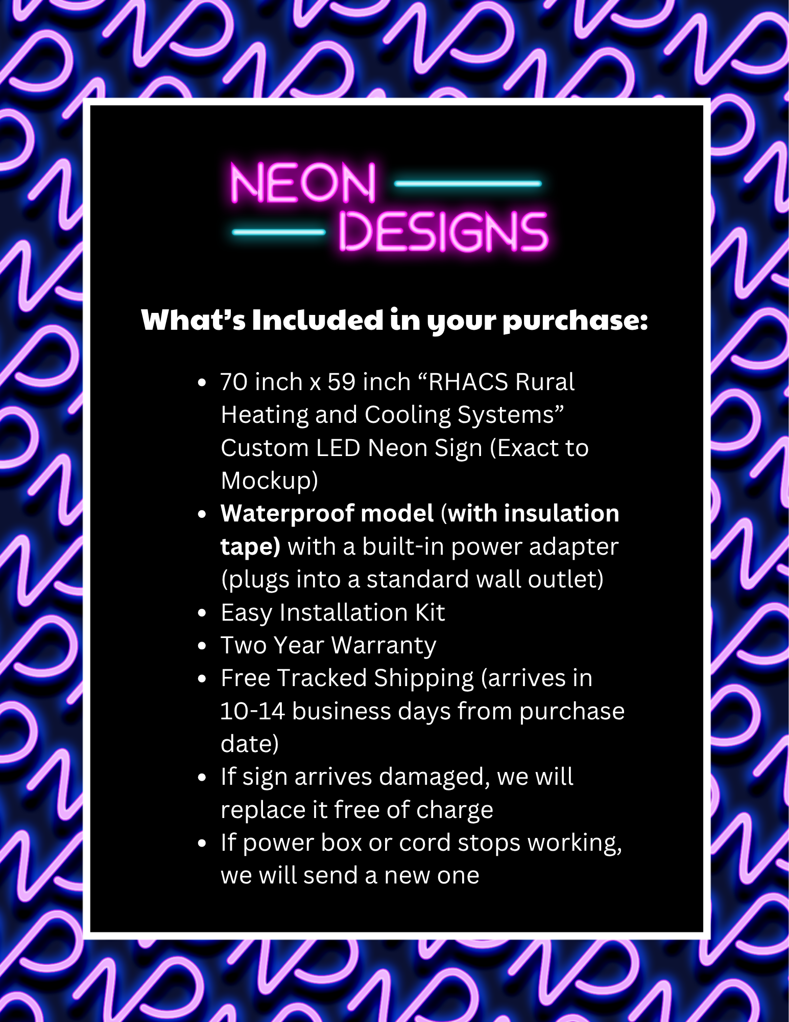 RHACS Rural Heating and Cooling Systems - Premium Neon Artwork