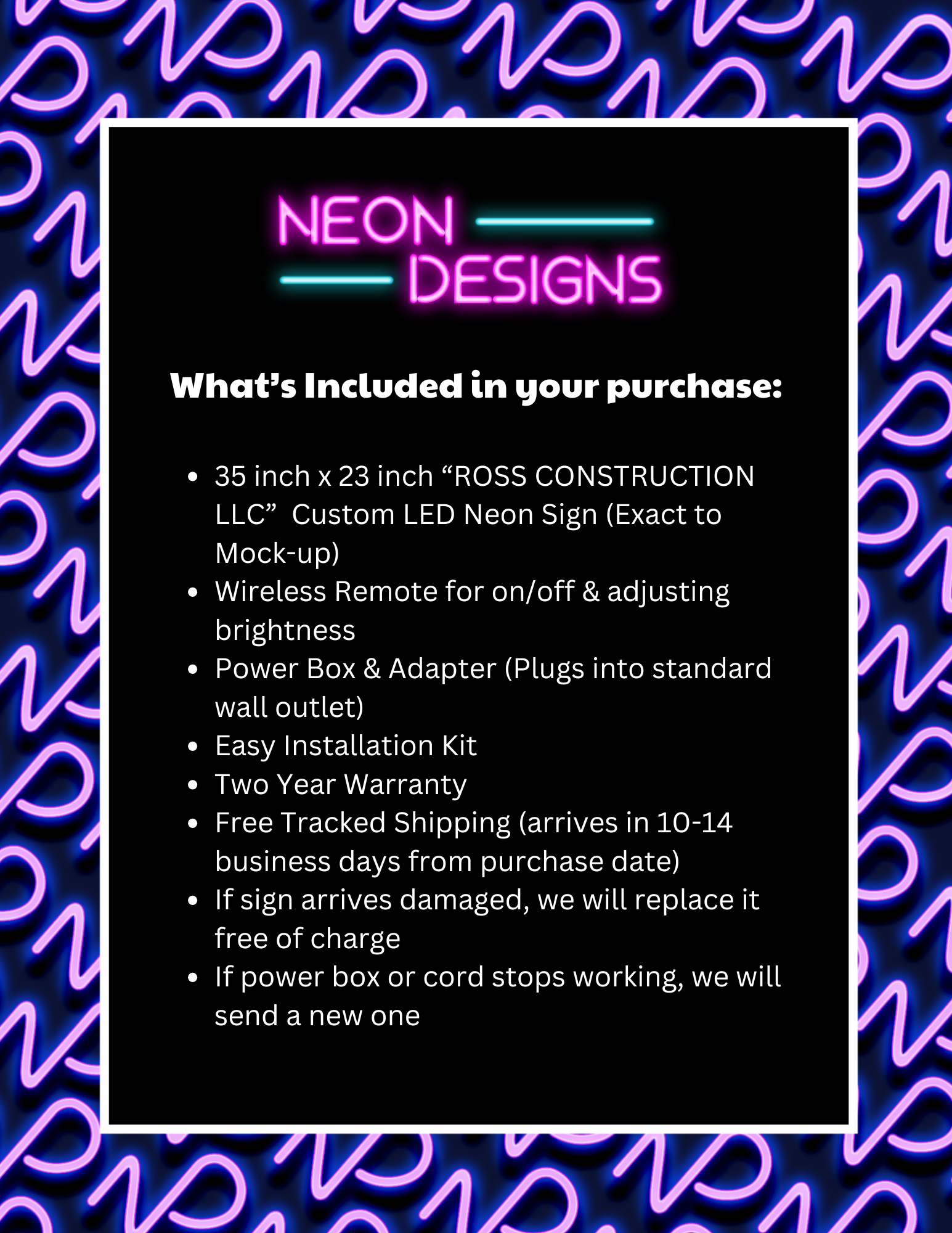 ROSS CONSTRUCTION LLC - Premium Neon Artwork